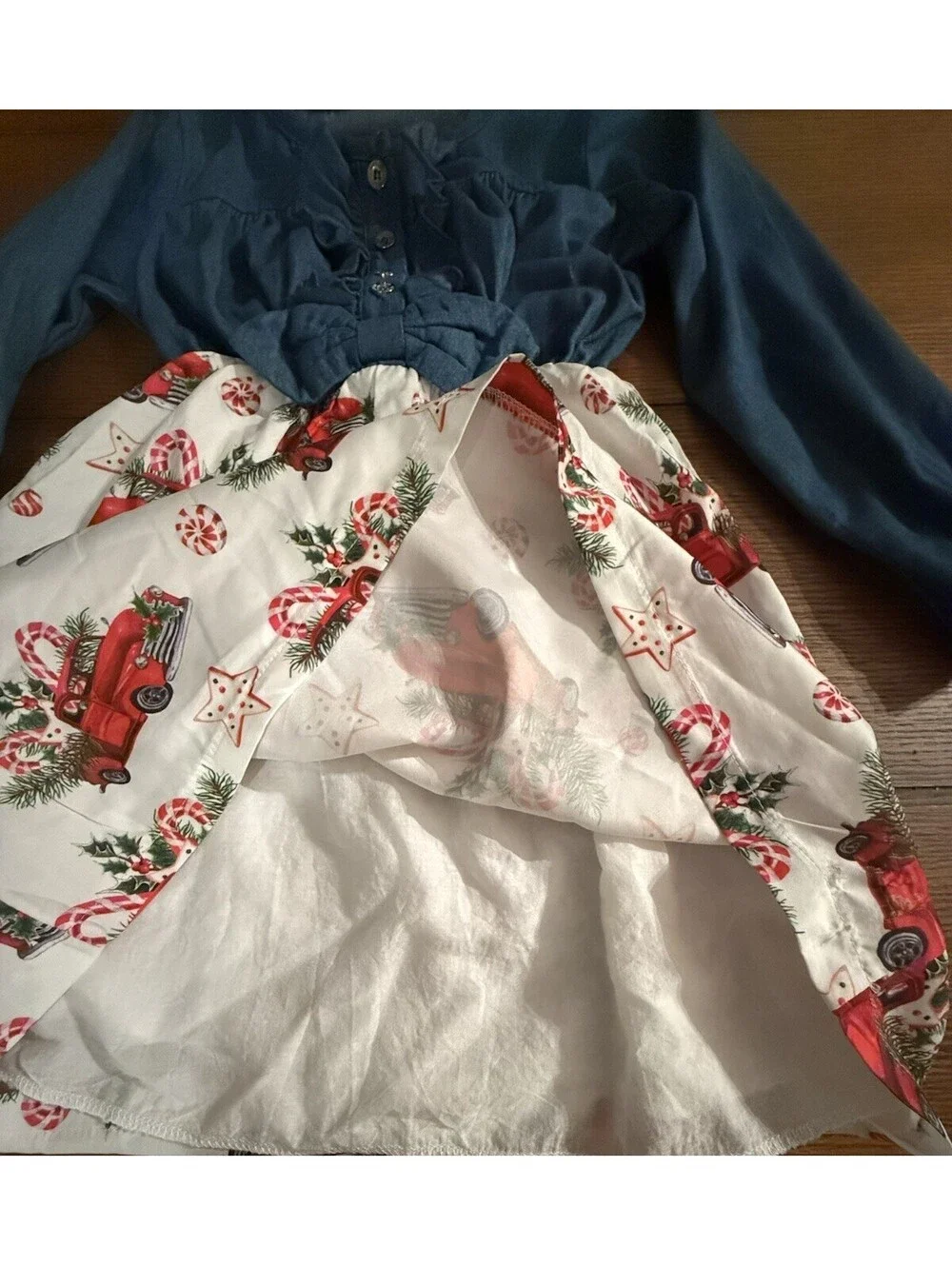 Girls Holiday Dress Measures Size 4T-5T Denim Red Truck